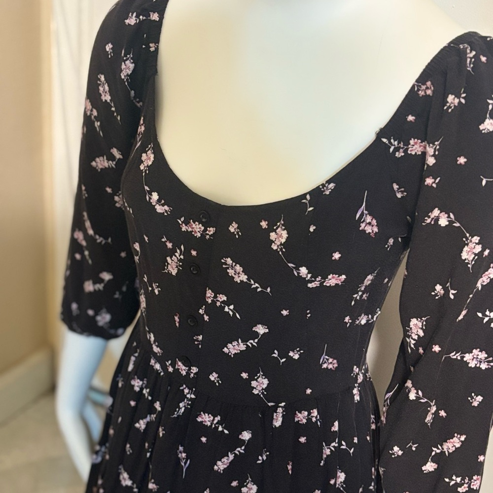 Rue21 Floral Black Midi Dress with Pink Accents
